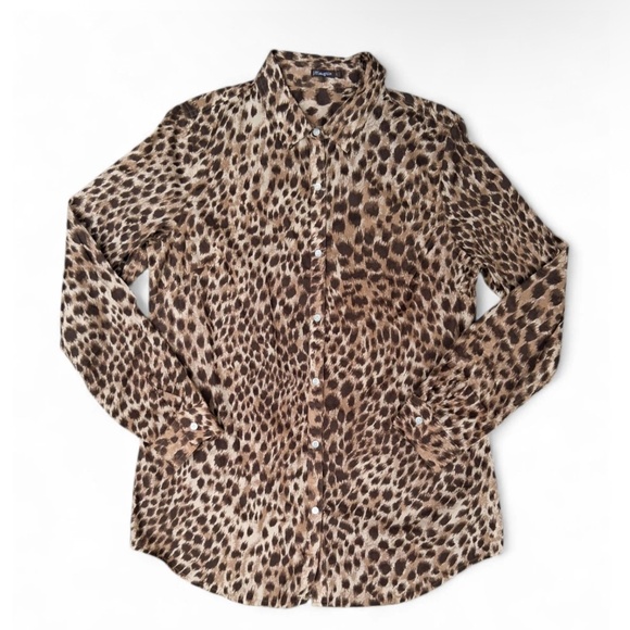 J.McLaughlin Leopard Print Cotton Button Up Long Sleeve Top - Picture 1 of 7